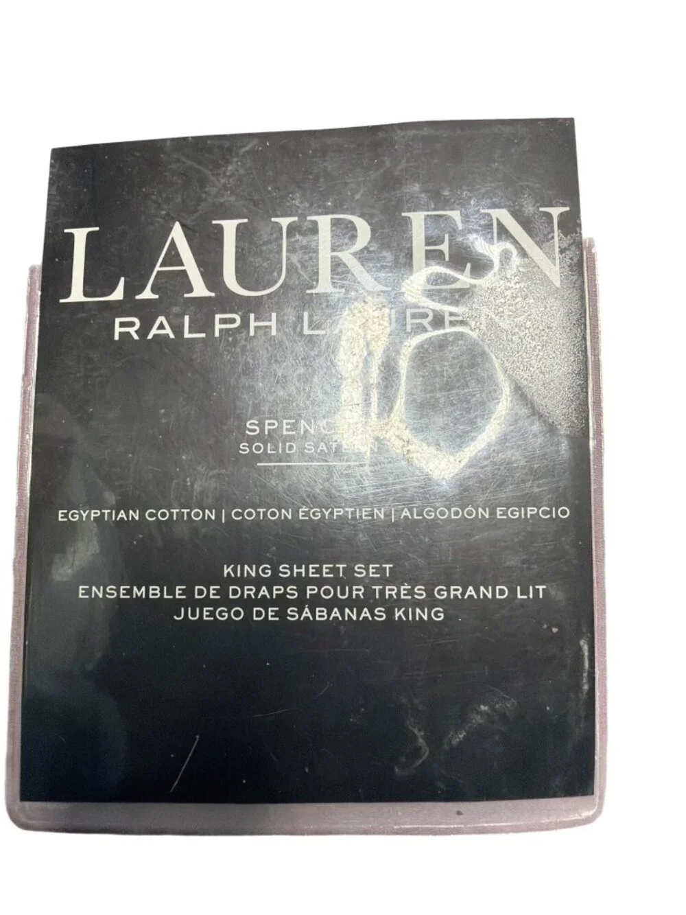 NWT Lauren Ralph Lauren Spencer Sateen Sheet Set Lavender Sz King sticky residue
